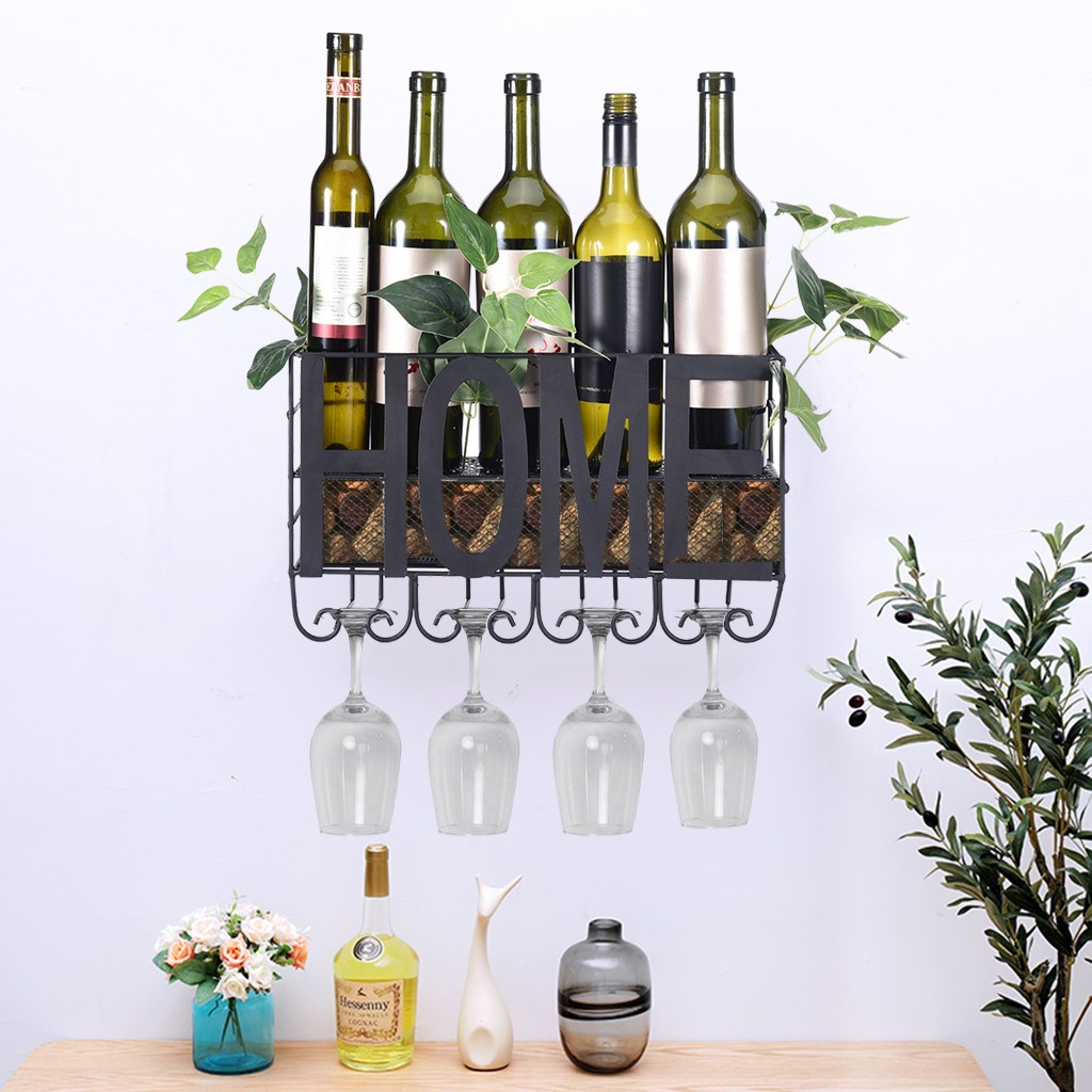 Wall-mounted Metal Wine Rack Upside Down High Glass Rack And Wine Cork