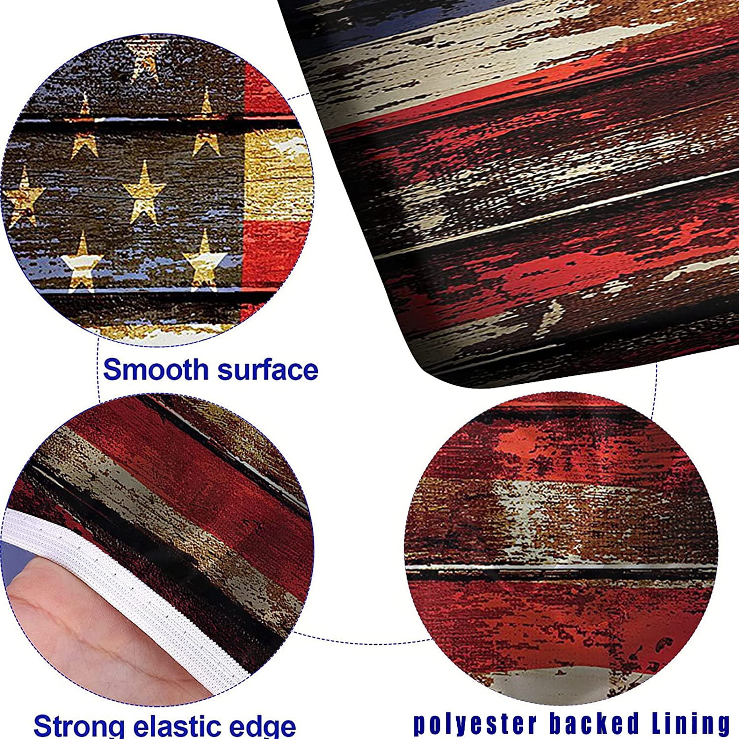 American Flag Symbolism Over Old Rusty Tones Weathered Vintage Social Plank Rectangle Table Cover 30x72 Inch Waterproof Table Cloth for Outdoor Picnic Camping Parties Elastic Fitted Tablecloth 