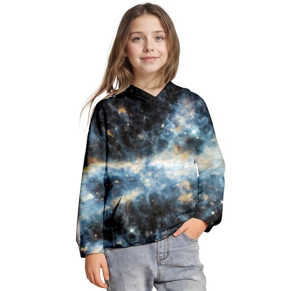 Little Girls Pullover Hoodie Sweatshirt Galaxy Print Hooded Sweatshirt with Pockets Long Sleeved Sweatshirt Tops Size 7-8 T , Black