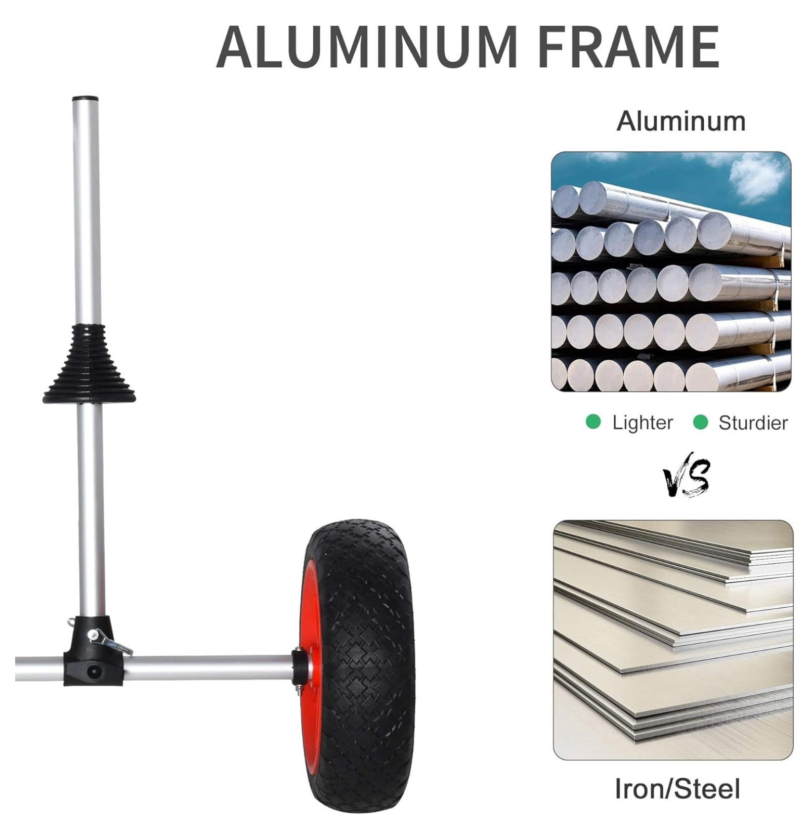 Kayak Cart, Trolley Trailer Kayak Wheels with Strong Aluminum Frame, Adjustable Width Crossbar, & Large Tires