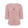 thumbnail image 4 of Pink Womens Blouses Linen Shirt for Women Summer Cotton and Linen V Neck 3/4 Sleeve Top Loose Holiday Beach Shirt Tunic Top Ladies Tops and Blouses, 4 of 6