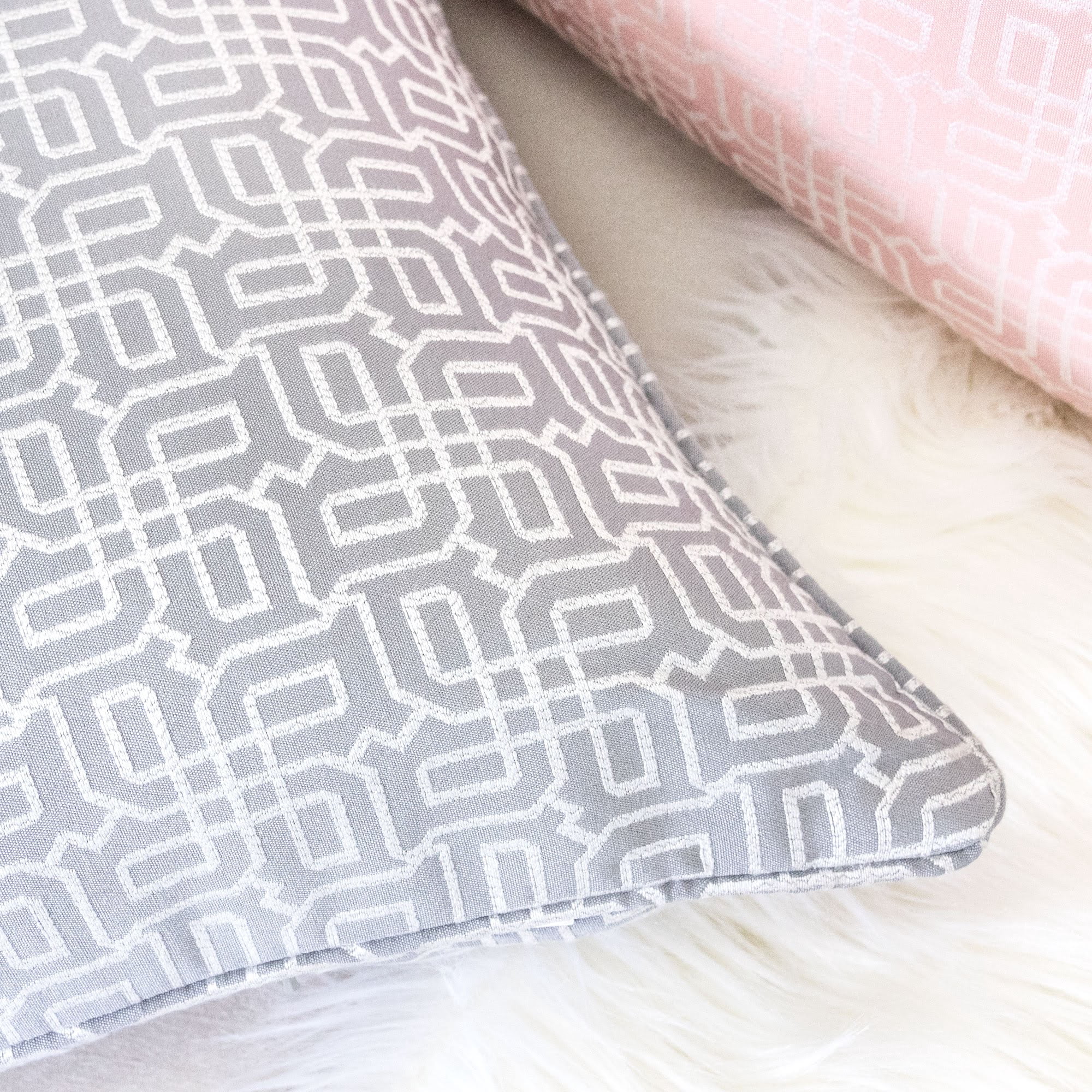 Seana Silver Geometric Polyester 20 in. x 20 in. Throw Pillow (Set of 2)
