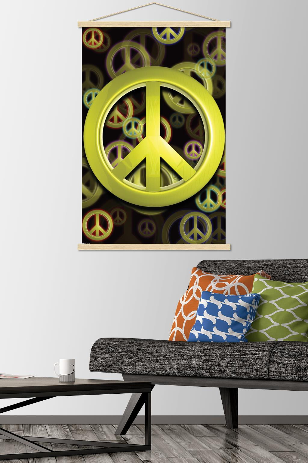 Peace Wall Poster with Wooden Magnetic Frame, 22.375" x 34"