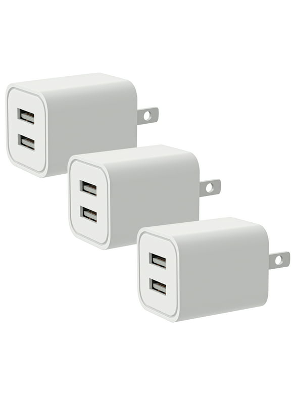 Chargers 2-Port USB Power Adapter [3-Pack] Wall Charger 2.4A Cube Plug Outlet Compatible iPhone 8 / X / 7 / 6S / Plus +, Samsung Galaxy, Motorola, HTC, Other Smartphones - White