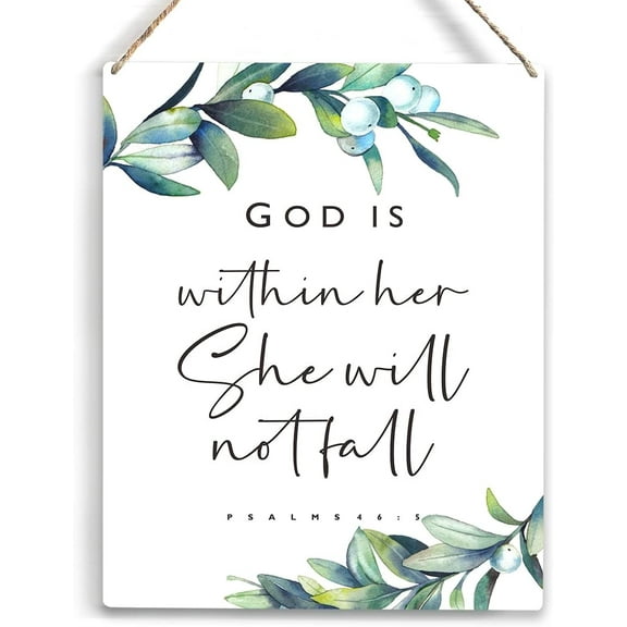 God is within Her She will Not Fall Bible Verse Wood Sign Rustic Psalms 465 Wooden Hanging Plaque for Home Office Wall Art Decoration 8x10 Inch Present
