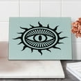 thumbnail image 2 of Occult Cutting Board, Third Eye in Sun Circle Pattern the Locus of Force Art Print Image, Decorative Tempered Glass Cutting and Serving Board, Small Size, Black and White, by Ambesonne, 2 of 5