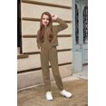 thumbnail image 4 of Arshiner Girl's 2 Piece Outfit Solid Waffle Long Sleeve Pullover Hooded Sweatshirt and Sweatpants Knit Sets, 4 of 6
