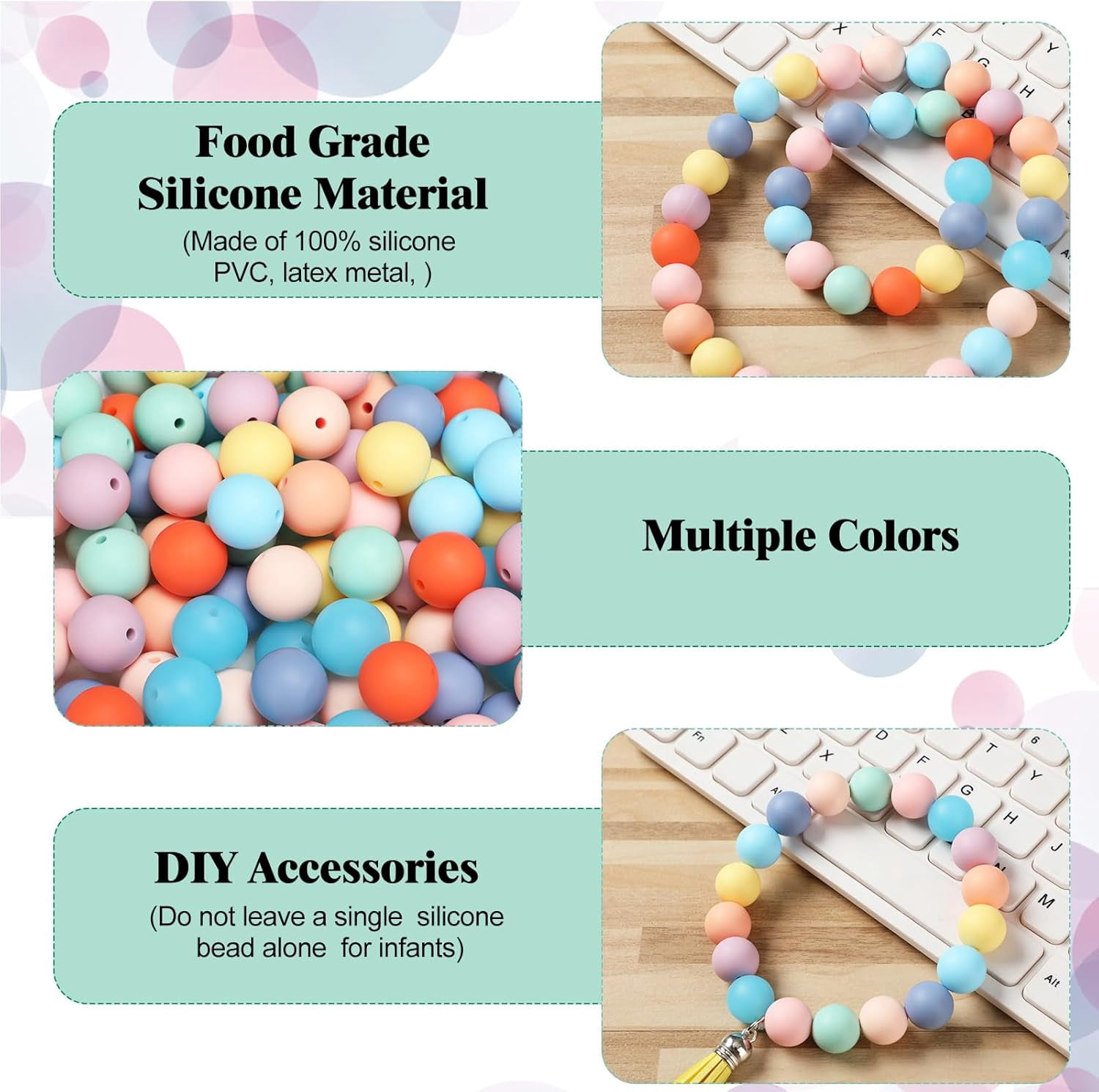 GYTY   500 Pcs 15mm Silicone Beads Mixed Round Silicone Beads Bracelet Making Kit Focal Beads Loose Beads for DIY Craft Necklace Jewelry Bracelet Lanyard Keychain Making (50 Colors)