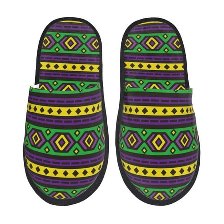 Balery Carnival Mardi Gras Slient Indoor Furry Fleece Comfort House Shoes Soft Non-Slip Home Shoes Cotton slippers House Slippers-- Large