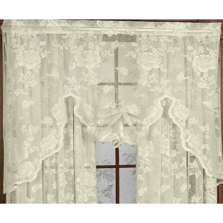 Curtains With Rings Petalos de Rosas Crushed Lace Window Curtain Swagger with Clip Rings (55