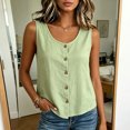 thumbnail image 2 of Levmjia Women's Sleeveless Button Down Tank Top Solid Color Crew Neck Casual Summer Blouse Loose Fit U Neck Button Up Shirt, 2 of 9