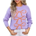 thumbnail image 3 of WRKEKC Women's Bowknot Jacquard Knit Pullover Sweater Long Sleeve Crewneck Winter Fashion Casual Loose Fit Sweater, 3 of 6