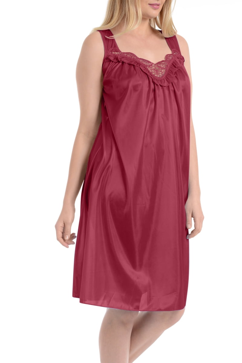 EZI Women's Satin Silk Sleeveless Lingerie Long Nightgowns 
