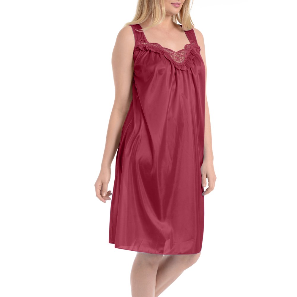 EZI Womens Faux Silk and Lace Sleeveless Nightgown By EZI Walmart