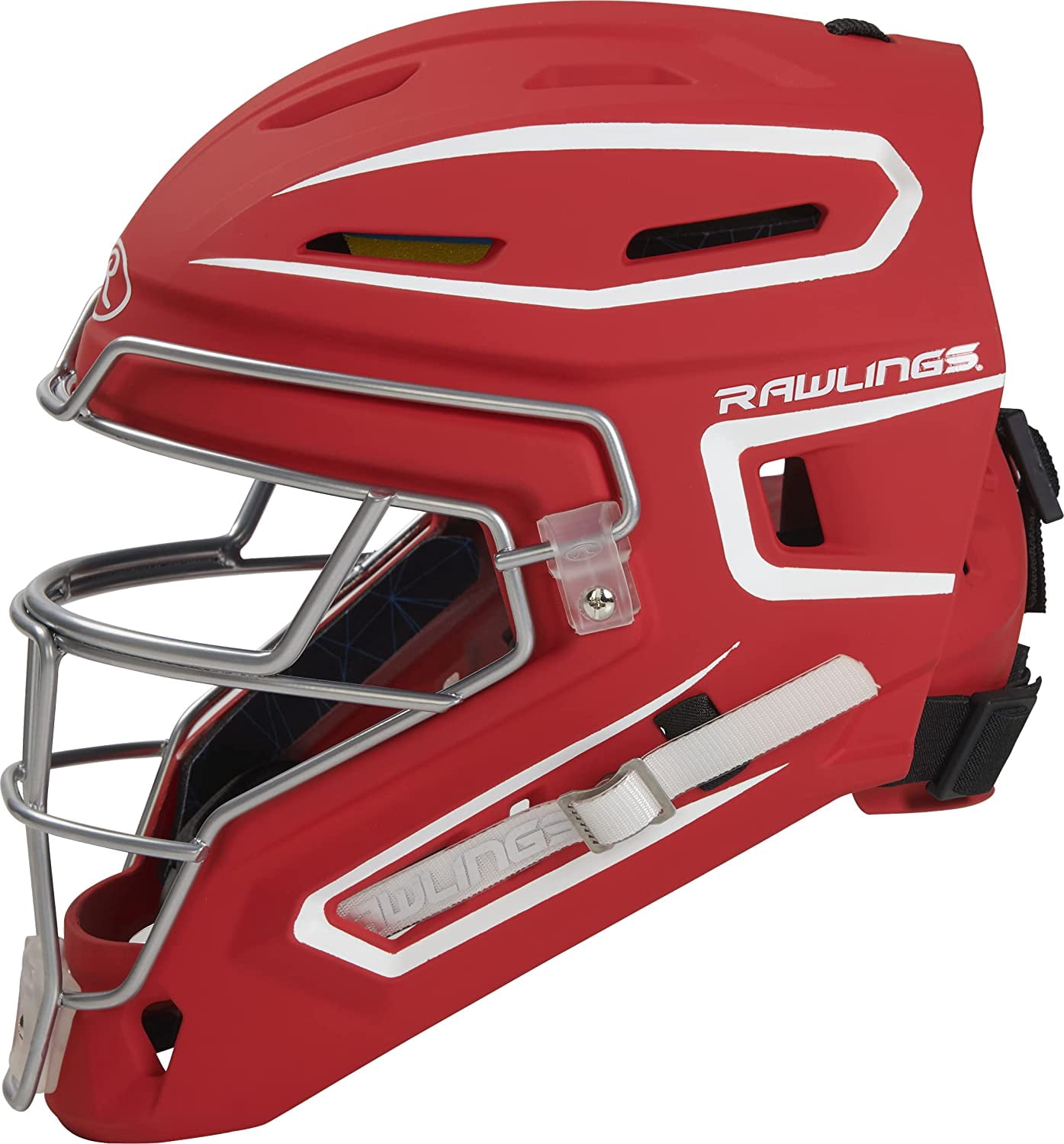 Rawlings MACH Baseball Junior Catcher's Helmet | Scarlet/White | Junior