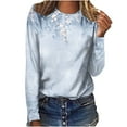 thumbnail image 2 of Leesechin Women's Juniors Clothing Round Neck Loose Tops Casual Print T-Shirts Long Sleeve Blouse in Clearance, 2 of 5