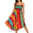thumbnail image 2 of Lu's Chic Women's Long Boho Skirts Bohemian Hippie Skirts Summer Travel Beach Flowy Gypsy Maxi Long Skirts Pleated Halter Midi Dresses Smocked Elastic High Waist Tie Dye Bright Orange Small-X-Large, 2 of 5