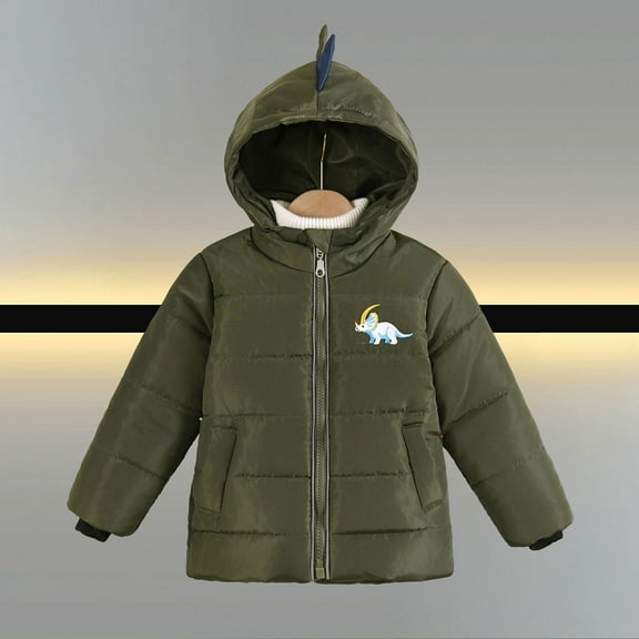 NAISIBABY Boys Winter Quilted Coat 6T, Dinosaur Hooded Zip Up Warm Thicken 2025 Fashion Quilted Jackets Outwear Green(2-6T)