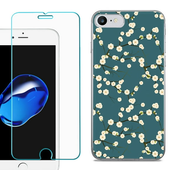 For Apple iPhone SE 2020 Case, Slim-Fit TPU Phone Case, with Tempered Glass Screen Protector, by OneToughShield ® - Blossom Green