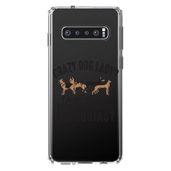 DistinctInk Clear Shockproof Hybrid Case for Samsung Galaxy S10  PLUS (6.4" Screen) - TPU Bumper Acrylic Back Tempered Glass Screen Protector - Crazy Dog Lady? Canine Enthusiast