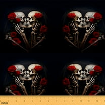 Homewish Gothic Skull Fabric by the Yard 2 Yard,Romantic Flower Rose Room Decor Fabric by the Yard,Halloween Theme Skeleton Fabric for Sewing For Men Women,Microfiber Bedroom Decor
