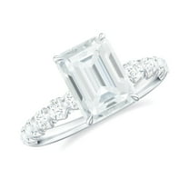 Rosec Jewels High Set Engagement Ring with Emerald Cut Moissanite - 6X8 MM, 2 Ct, D-VS1 Grade, 18K White Gold, US 8.00