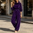 thumbnail image 3 of MLCDZ Women's 2 Piece Velour Tracksuit Hooded Long Sleeve Pullover Wide Leg Pants Sweatsuits for Women Lounge with Pockets Casual Lightweight Workout Set, 3 of 9