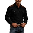 thumbnail image 6 of Ecqkame Men's Shirt Jackets Lapel Collar Button up Long Sleeve Dual Chest Pockets Suede Patchwork Casual Corduroy Shacket Outerwear Black XXXL, 6 of 9