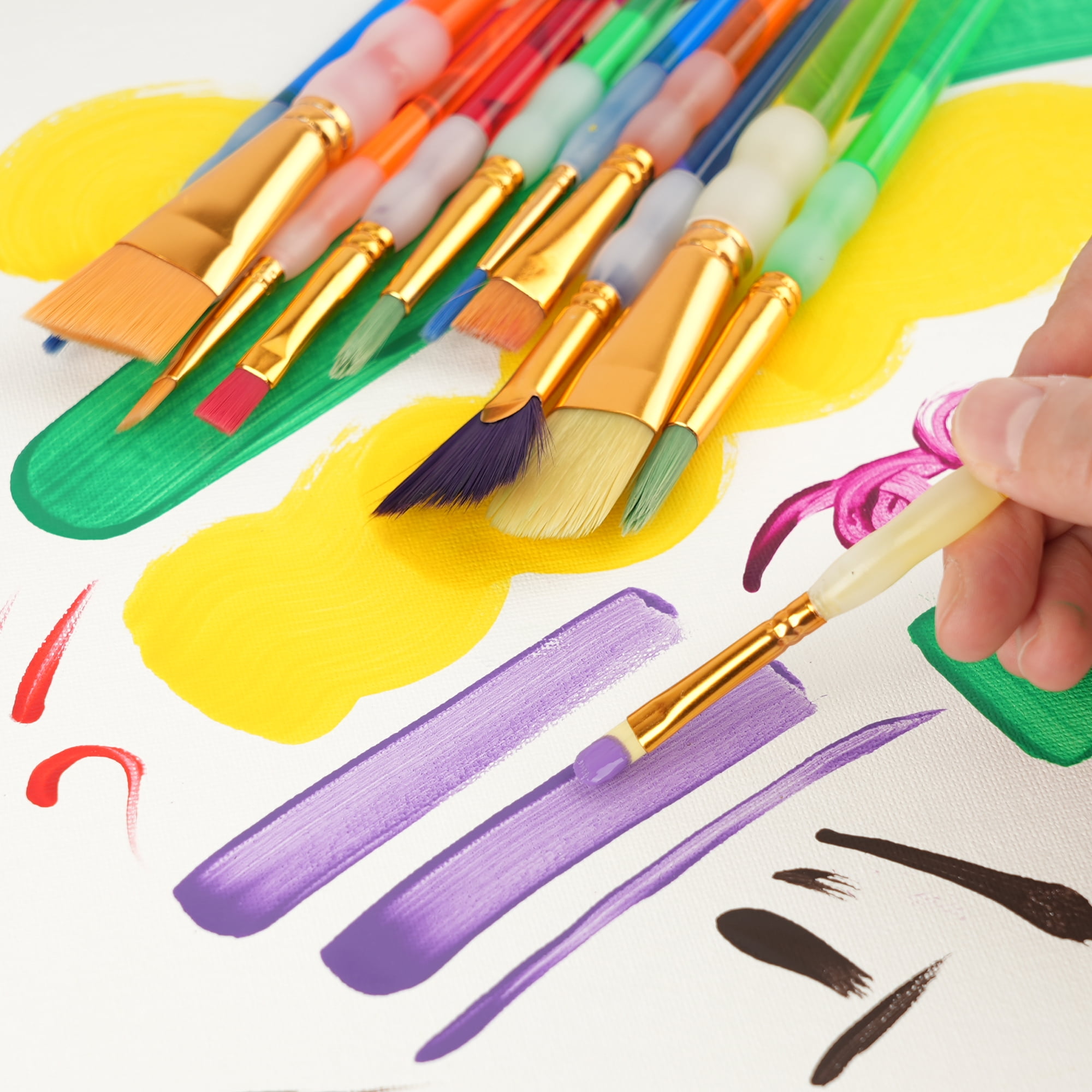 Hello Hobby Synthetic Bristle Art Brush Set with Easy-Grip Handles, 15 Pieces
