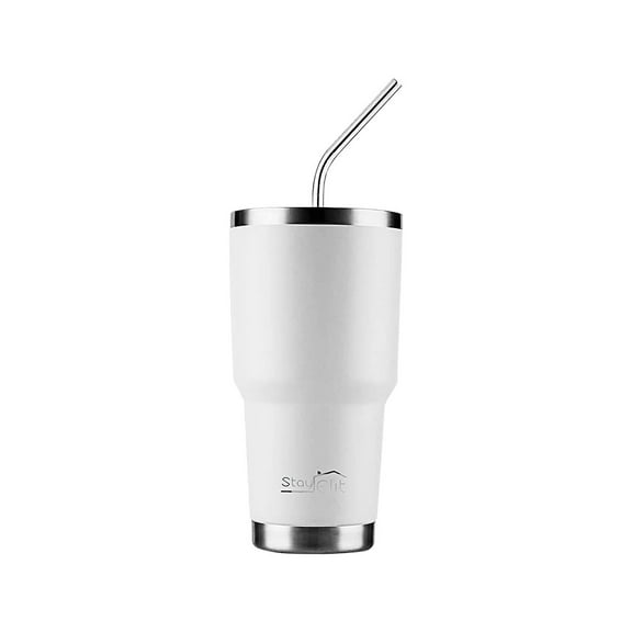 TERMO 30 OZ DE ACERO INOXIDABLE CON POPOTE Y CEPILLO COLOR BLANCO