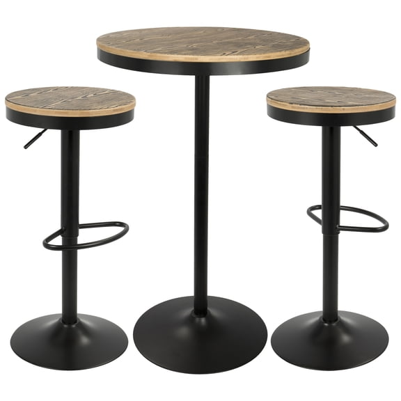 Dakota 3-Piece Industrial-Farmhouse Pub/Dining Set in Black by LumiSource