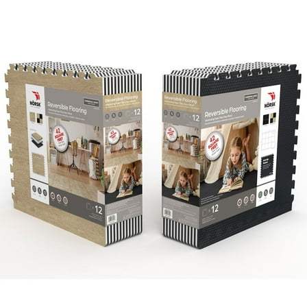 Norsk Reversible Foam Flooring, Faux Wood, 22.44" x 22.44", 12 Tiles