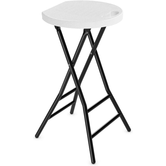 Folding Bar Stool, 24 inch Height, Portable Collapsible Round Stool for Home or Kitchen, 550 lbs Capacity, White