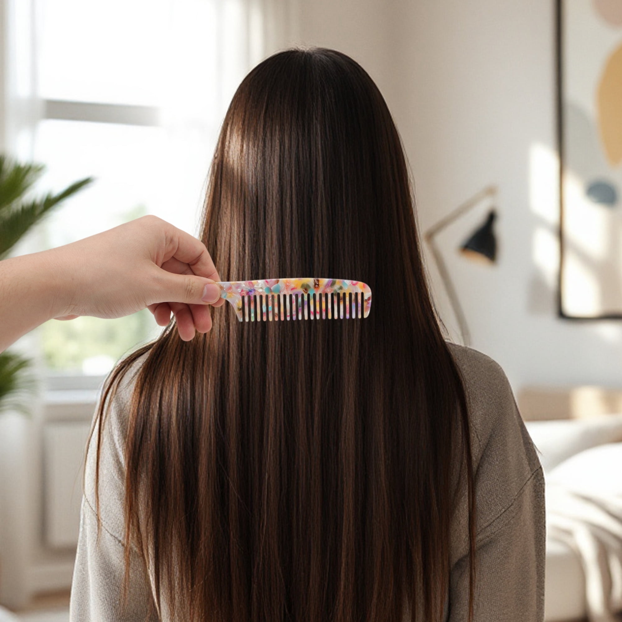 Unique Bargains 1 Pc Durable Portable Long Handle Hair Comb for Women Men Colorful