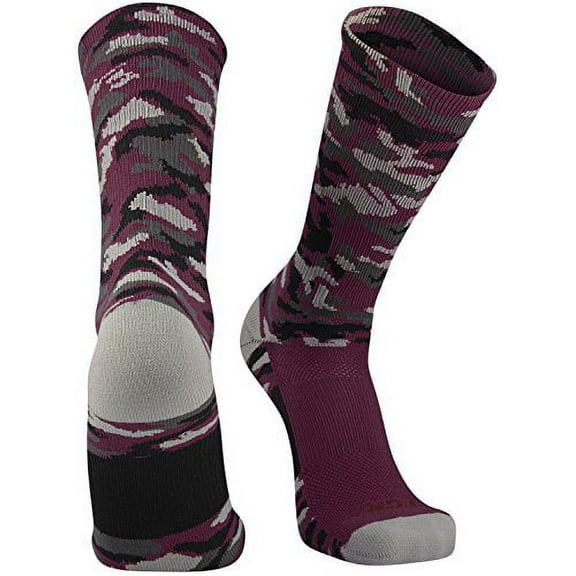 Tck Sports Elite Woodland Camo Crew Socks (Maroon, Medium)