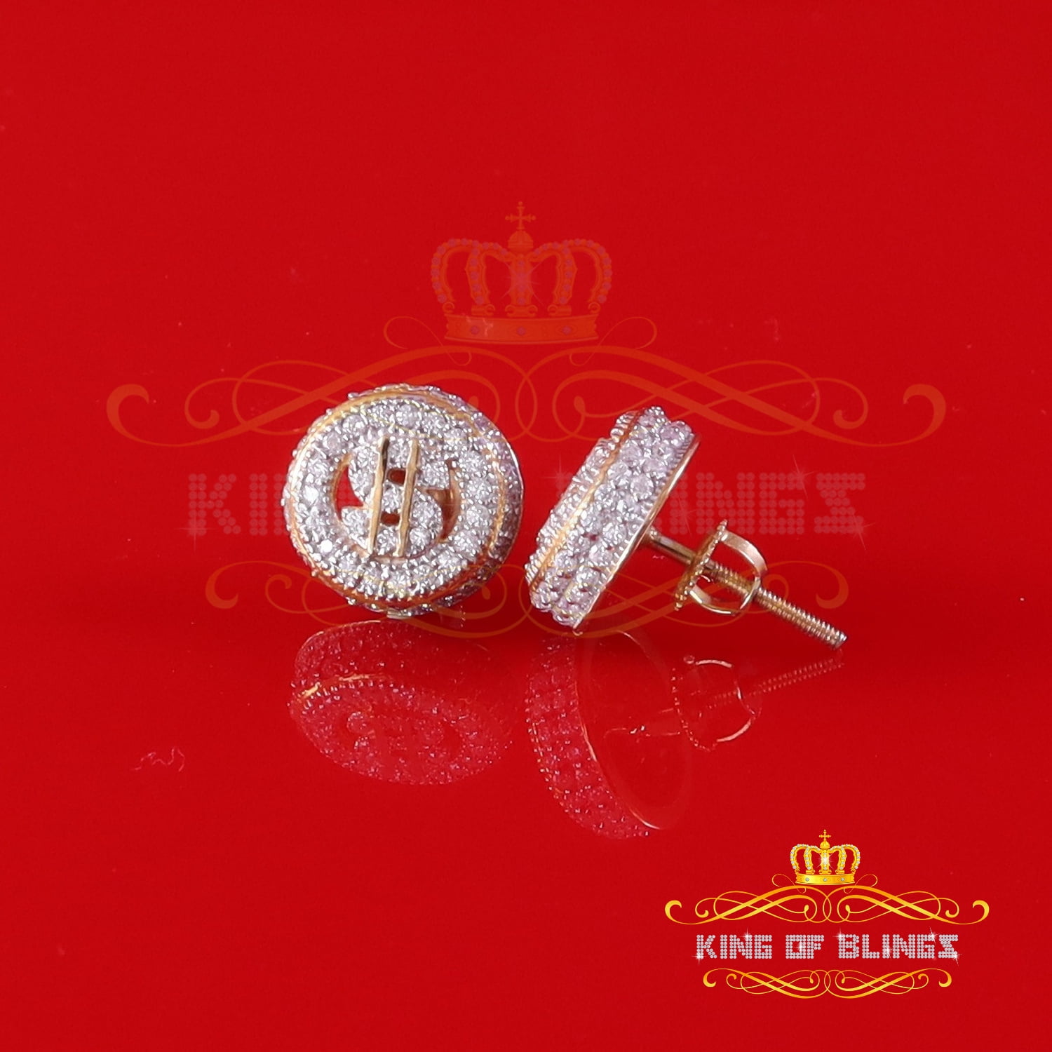 King of Bling's 925 Silver Yellow 1.00ct VVS 'D' Moissanite Dollar Sign Mens/Womens Stud Earring