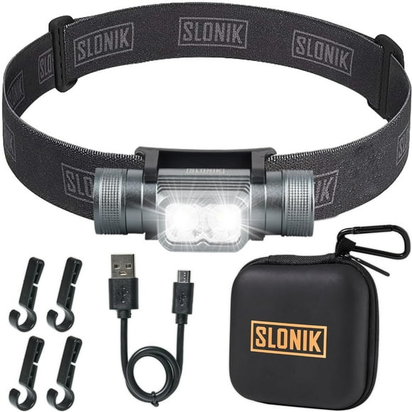 Linterna frontal SLONIK recargable, 1000 lúmenes, LED, resistente al agua, color negro