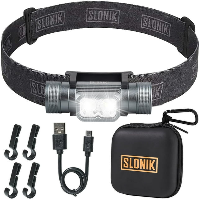 Linterna frontal SLONIK recargable, 1000 lúmenes, LED, resistente al agua, color negro
