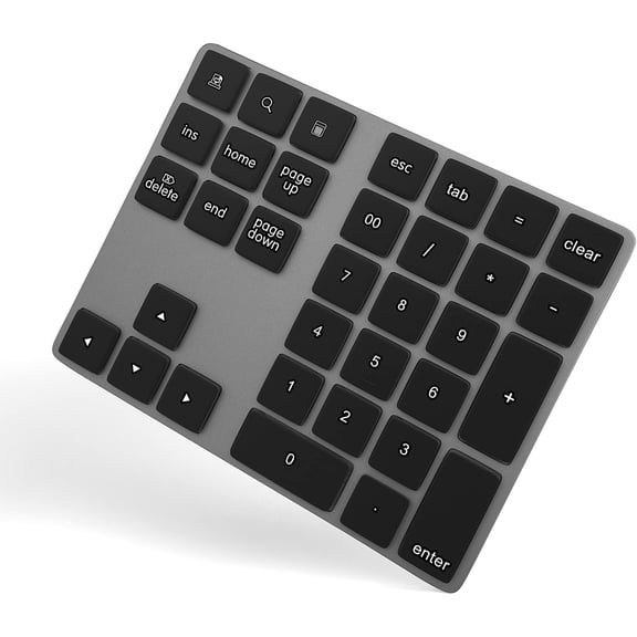 Bluetooth Numeric Keypad, Aluminum Rechargeable 34-Keys Wireless Number Pad External 10 Keys Numpad Data Entry Compatible for Laptop MacBook Mac Windows