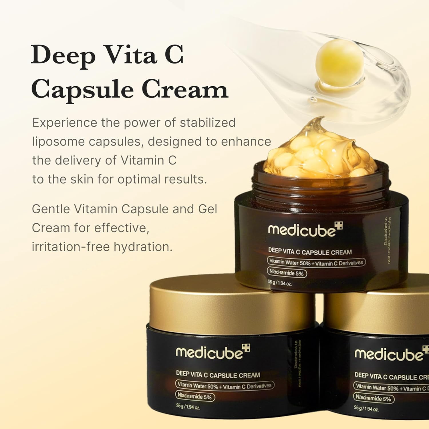 Medicube Deep Vita C Capsule Cream & Jelly Brush Duo Set | Korean Skincare Brightening Vitamin C Moisturizer + Soft Silicone Application Brush | Glow & Tone Care Bundle