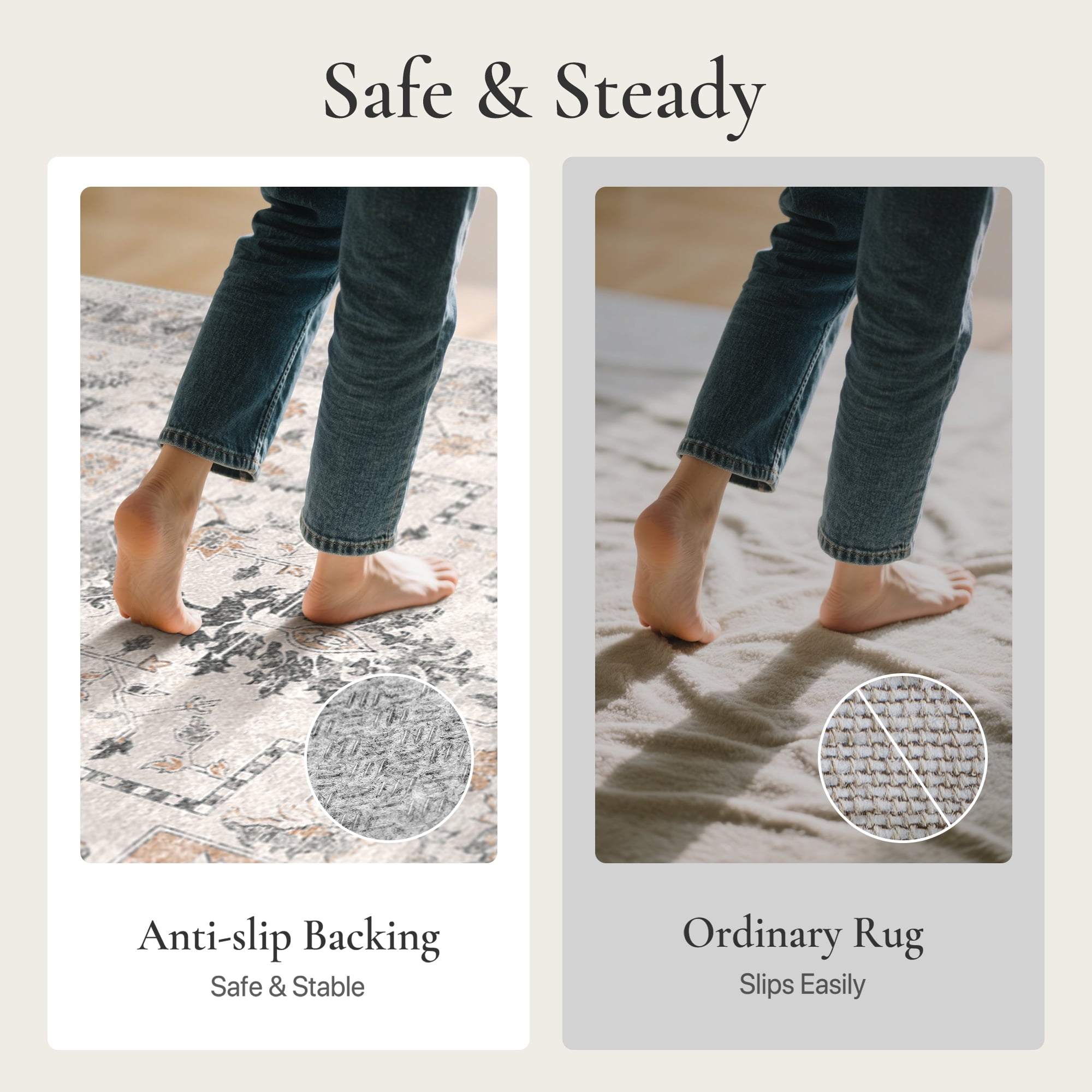 KUETH 2.5X12 Runner Rug Machine Washable, Kitchen Runner Rug for Floor and Hallway, Non Slip Throw Area Rug with Rubber Backing for Living Room、 Entryway、Bedroom and Dining Room Brown