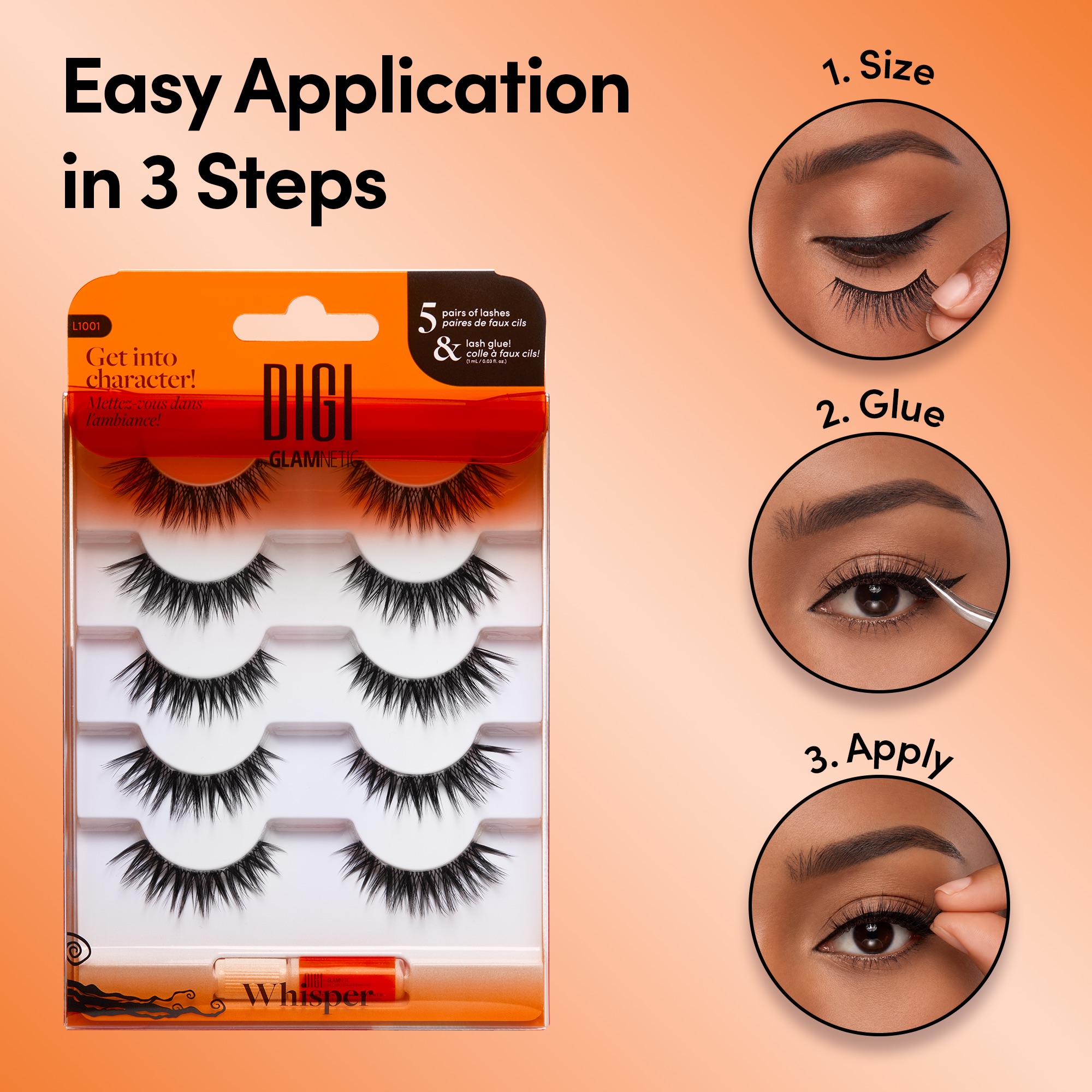 DIGI by Glamnetic Spooky Sweet Wispy Cat Eye Glue on Lashes, 5 pack