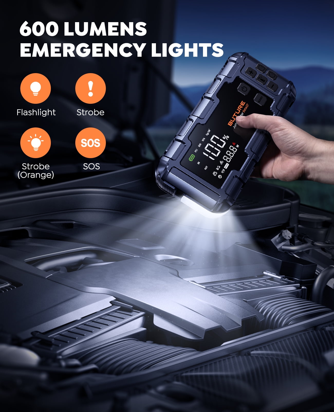 BUTURE 6000A Jump Starter with Air Compressor 160PSI 45W Battery Booster 12V for All Gas & 12L Diesel, 7-in-1 Power Bank LED Display