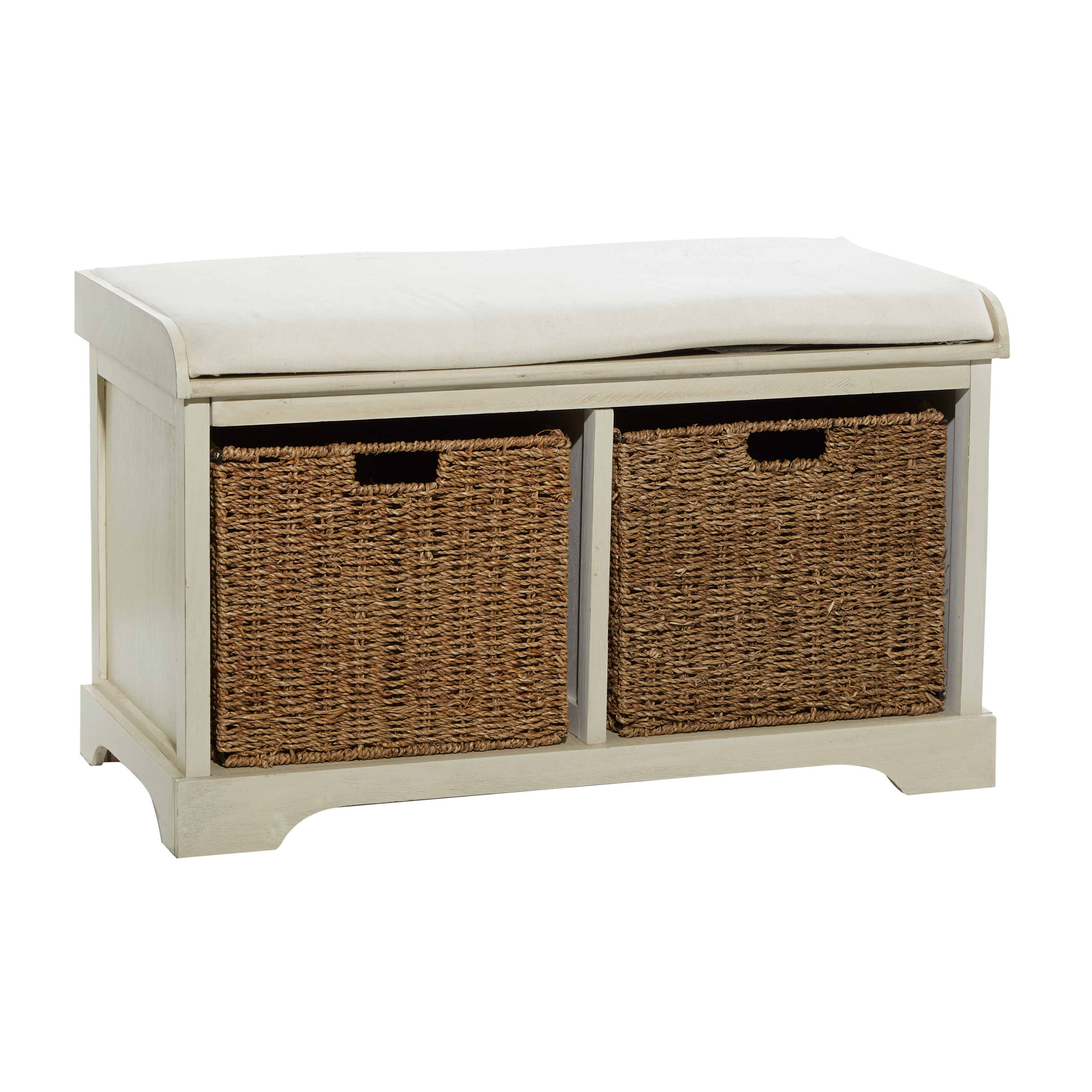 DecMode 34" x 20" White Wood Traditional Storage Bench