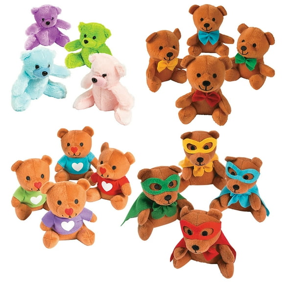 Fun Express 4" - 5" Bulk 48 Pieces Multicolor Stuffed Bear Character Assortment