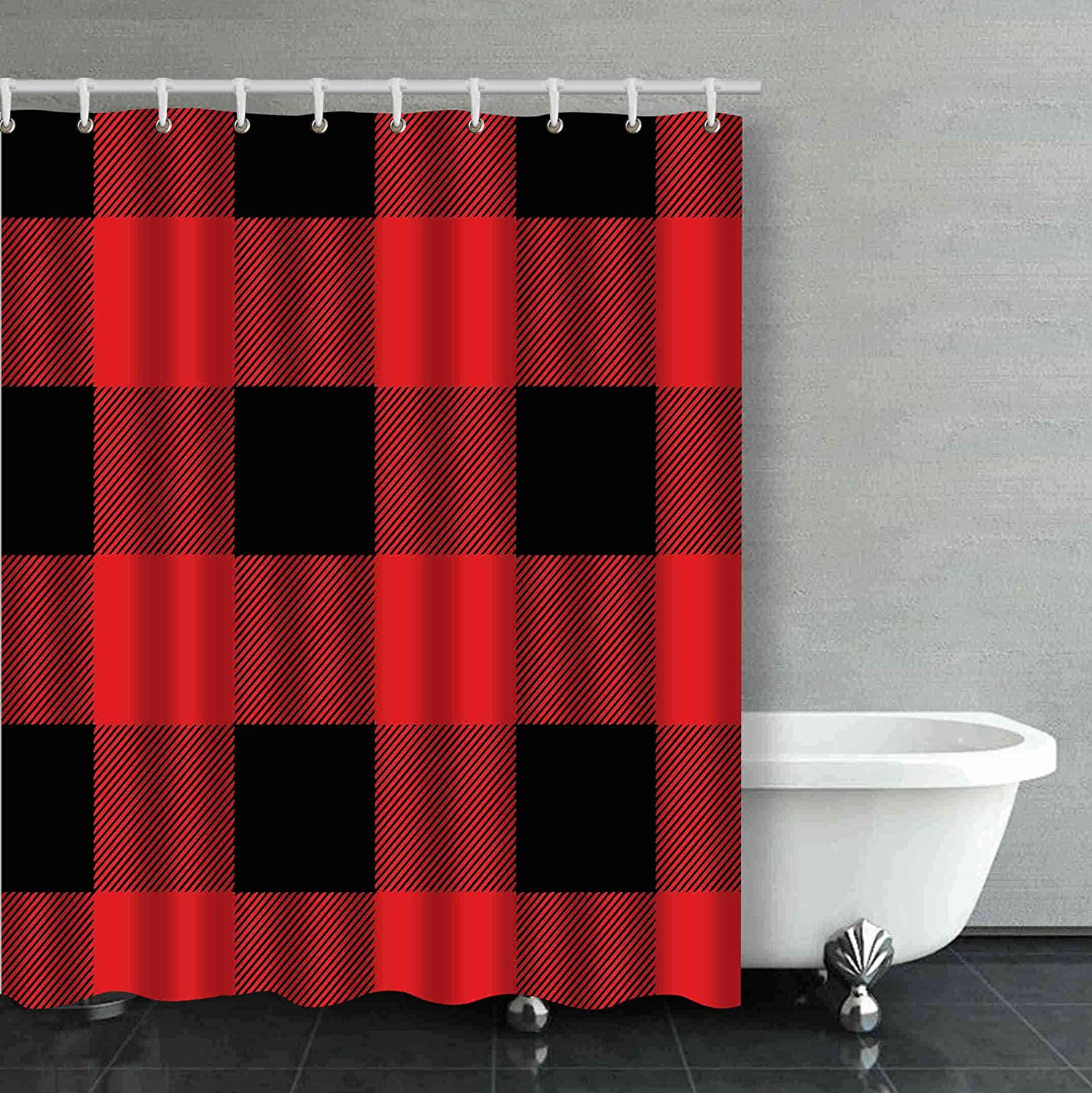 red and black shower curtain