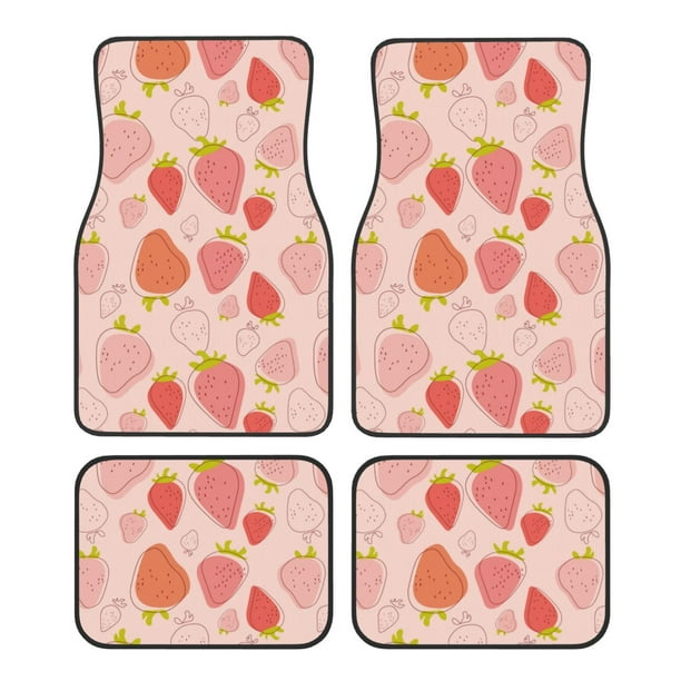Fotbe Strawberry Juego de 4 Tapetes para Auto con Estampado – Alfombrillas de Goma Reforzada, Diseño Antideslizante, Protección para Todo el Año – Vehículos, Autos, Camionetas y SUVs