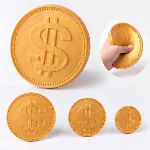 Large Gold Coin Squishy Stress Toy - Soft Rubber Sensory Fidget Decompression Toy for Adults and Kids, Squeezable Anxiety Relief Novelty Desk Accessory