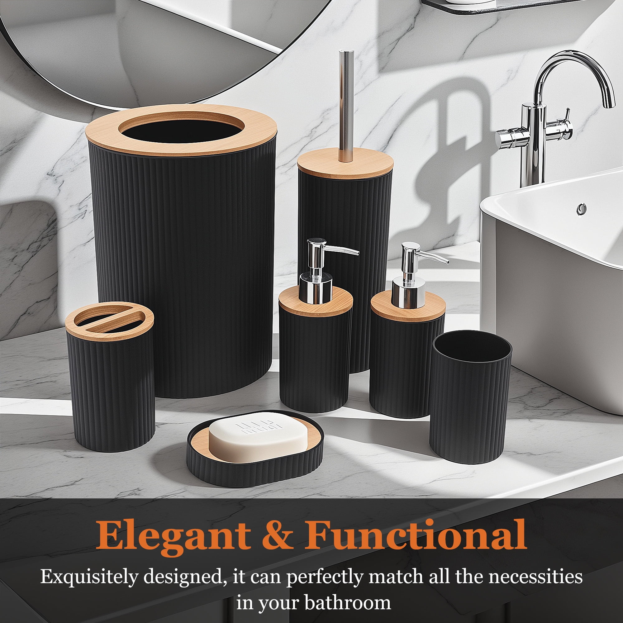 ALLJOY Bathroom Accessories, 7Pcs Black Bathroom Accessories Set Complete,Bathroom Decor Sets