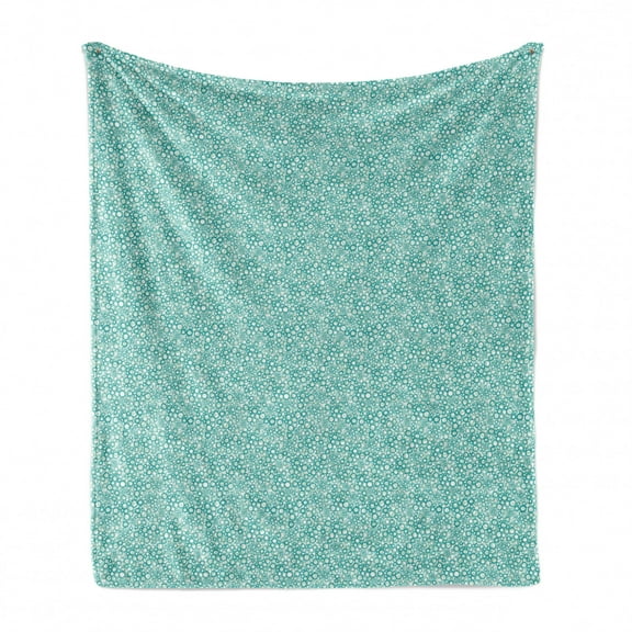 Abstract Soft Flannel Fleece Throw Blanket, Rhythmic Spring Bubbles Illustration on Plain Background, Cozy Plush for Indoor and Outdoor Use, 50" x 60", Almond Green Seafoam, by Ambesonne